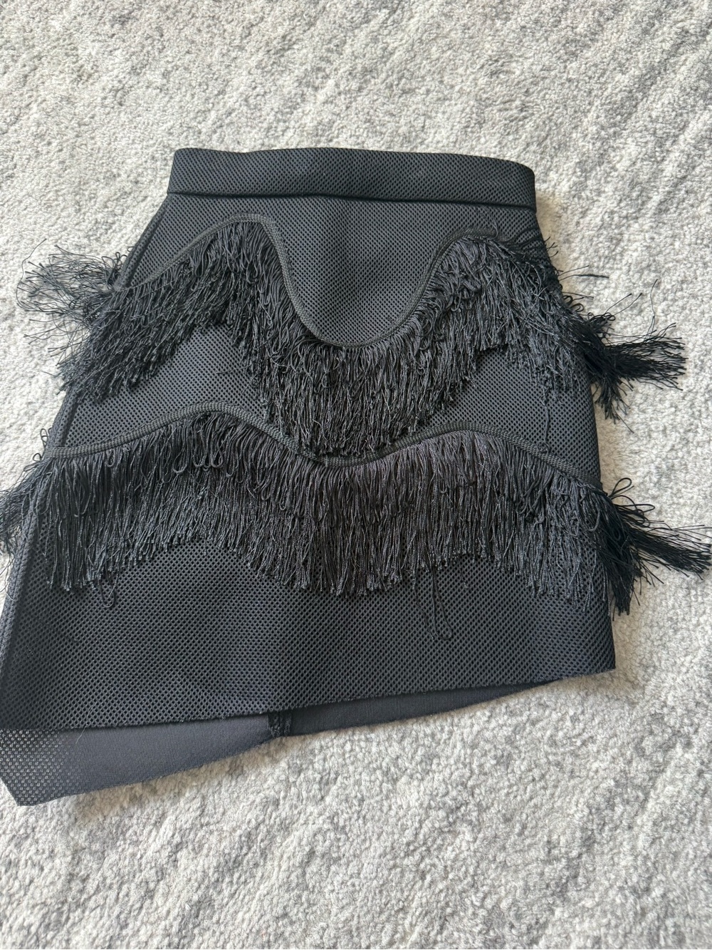 Zara W&B Collection Black Mini Skirt with Tiered Fringe Details